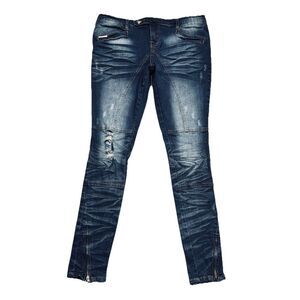 Lee Cooper Jamie Jeans 29 (32x29.5) Blue Zip Ankle Skinny Distressed Denim Women